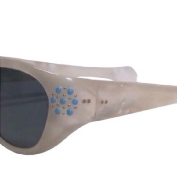 1950’s Decorated French Sunglasses Pearlescent White & Blue, Handmade‎ in Paris main image 5